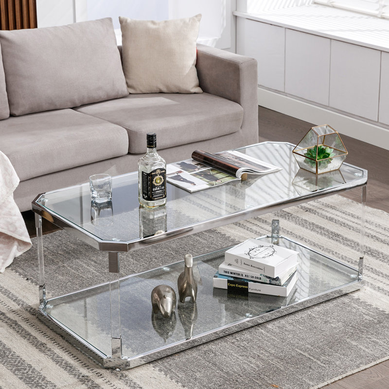 Table basse de salon moderne en verre l 39,37 po Lennert