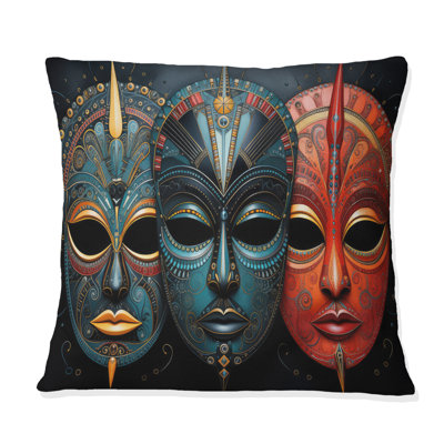 Red African Masks III - Coussin imprimé avec masque africain