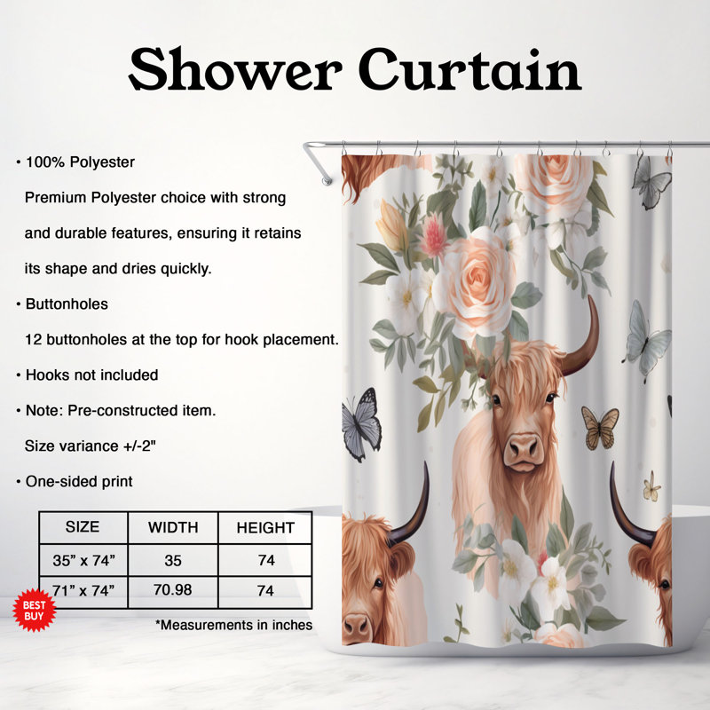 Old Cow - Rideau de douche Premium, H 74 po x l 71 po
