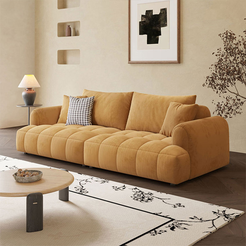 Canapé modulaire en velours jaune, H 33,86 po x L 86,61 po x l 37,80 po