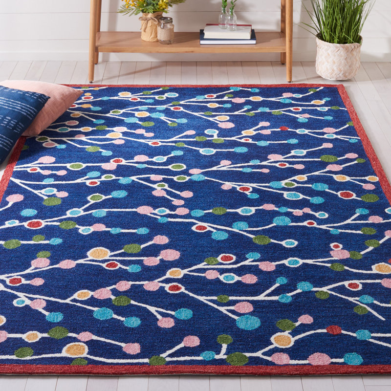 Jalayiah Hand Tufted Wool/Cotton Abstract Rug in Blue/Pink, Rectangle 8' x 10'