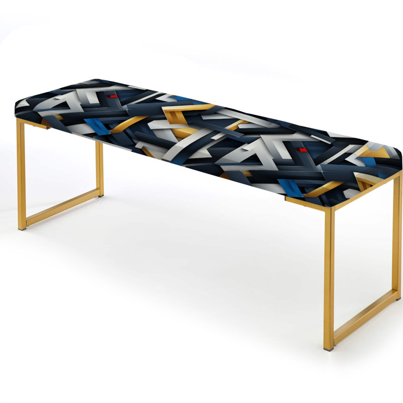 Blue Industrial Geometry Shape Melody - Geometric Upholstered Gold Bench