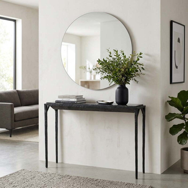 Console contemporaine contemporaine en marbre et en aluminium pour article de vestibule - Présentoir minimaliste pour canapé dans un couloir étroit - 49 po, noir