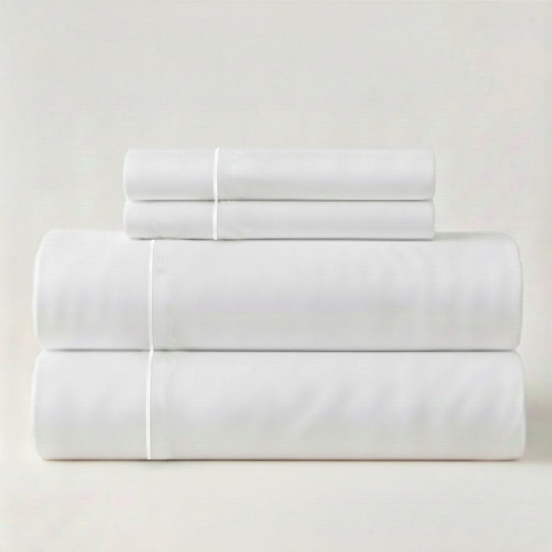 400TC Single Embroidery Sateen Solid Cotton 4 Piece Sheet Set Fitted Sheet Fits Upto 16" Deep Pocket, Full XL Sheet Set