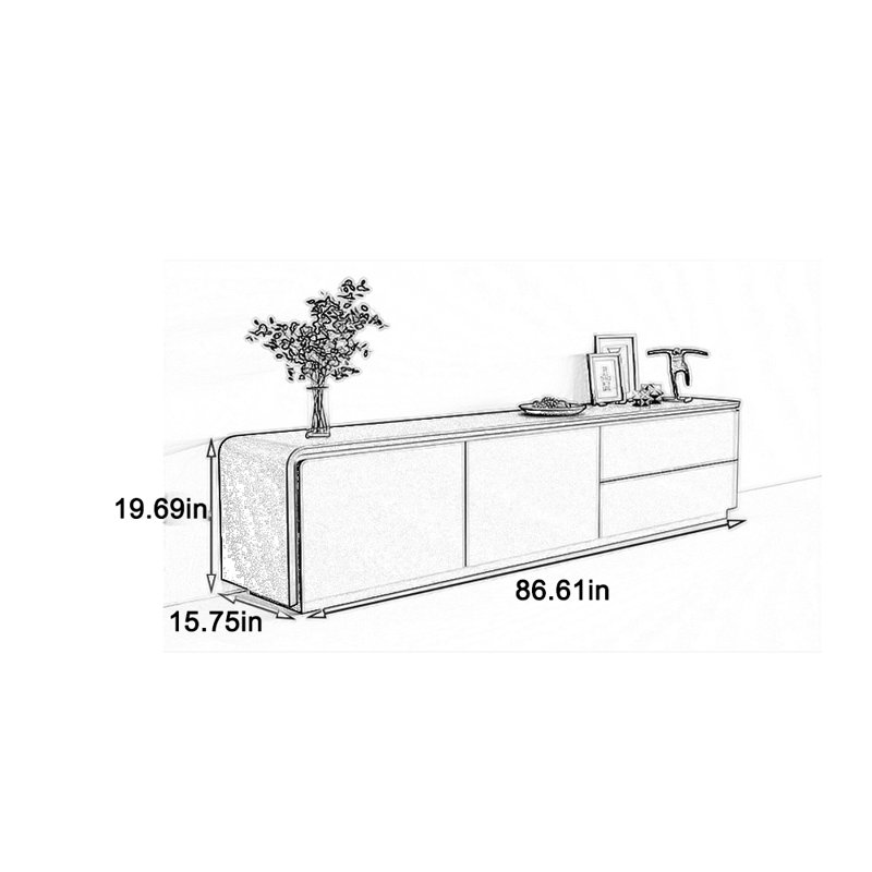Meuble télé ouvert avec grand rangement, Beige, 86.61"