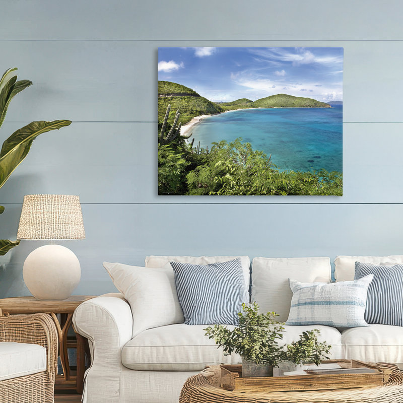 Toile du paysage caribéen surplombant un paysage, design par Seven Trees Design, H 30 po x l 40 po