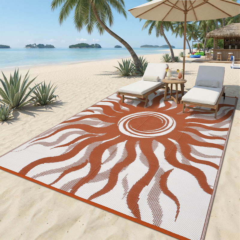 Modern Reversible Abstract Outdoor Area Rug - Stain Resistant, UV Resistant, Washable , Waterproof, Red, Rectangle 9' x 12'
