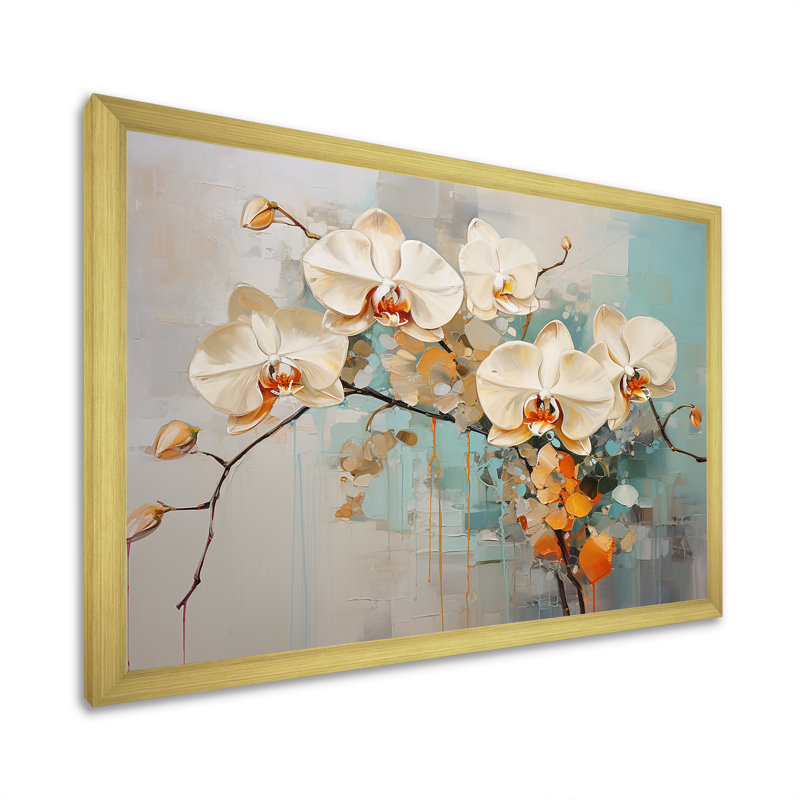 Orchidées beiges tranquillité sur toile, H 24 po x l 32 po x P 1 po, Cadre doré simple