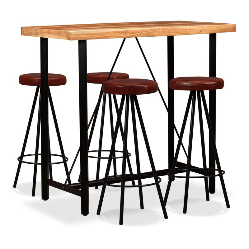 Solid Sheesham Wood Bar Set Table Stool Bistro Seating, 5