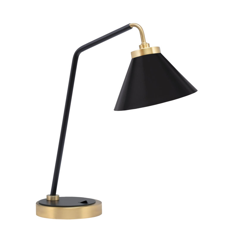 Lampe de bureau avec abat-jour conique en métal de 7 po, Noir, Noir mat / laiton