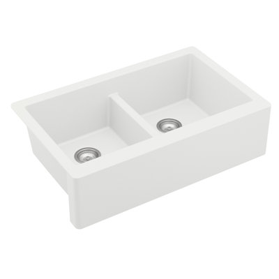 Karran Farmhouse Apron Front Quartz Composite 34'' X 21-1/4'' 50/50 Double Bowl Kitchen Sink
