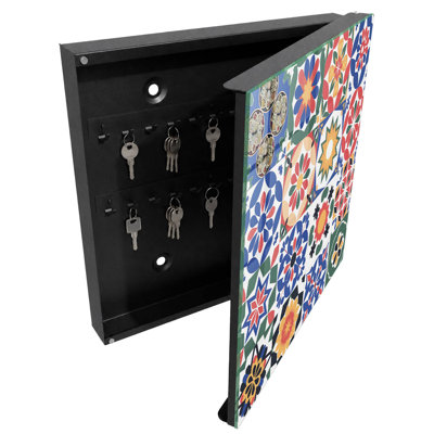 Key cabinet, Opens to the right, 30x30x5, White, Floral mosaics in colors, harmonious arrangement, 