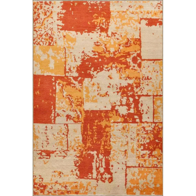 Tapis tissé de couleur orange Vintage, Sous-tapis rectangulaire de 3 pi 3 po x 4 pi 11 po