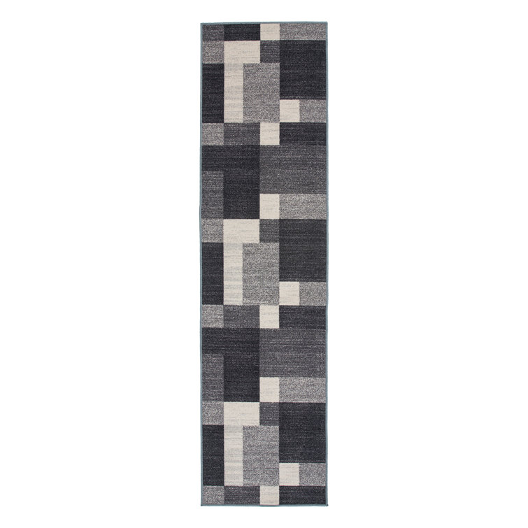 Akieba Geometric Tufted Gray/Black/Ivory Non-Slip Rubberback Area Rug