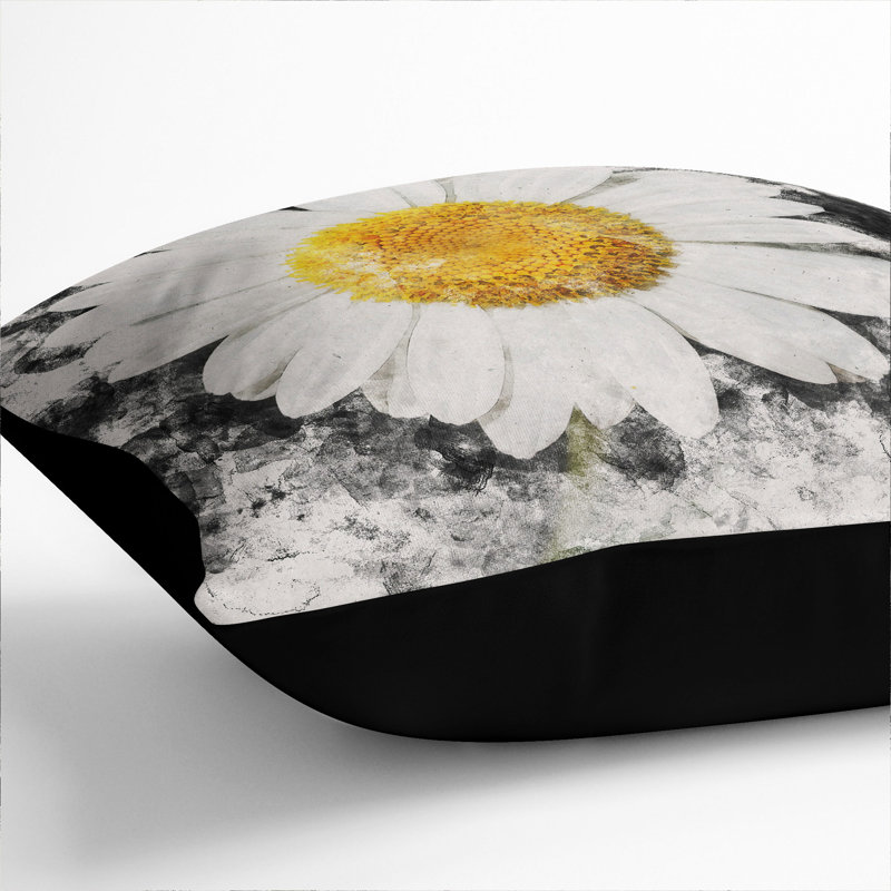 White Daisy Vol.6 Scatter Cushion, 40cm H x 40cm W x 15cm D, Black