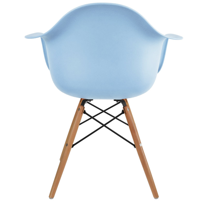 Modern Plastic Dining Armchairs with Wooden Legs (Set of 2) – Mid-Century Style Indoor/Outdoor Chairs for Kitchen, Patio, or Office