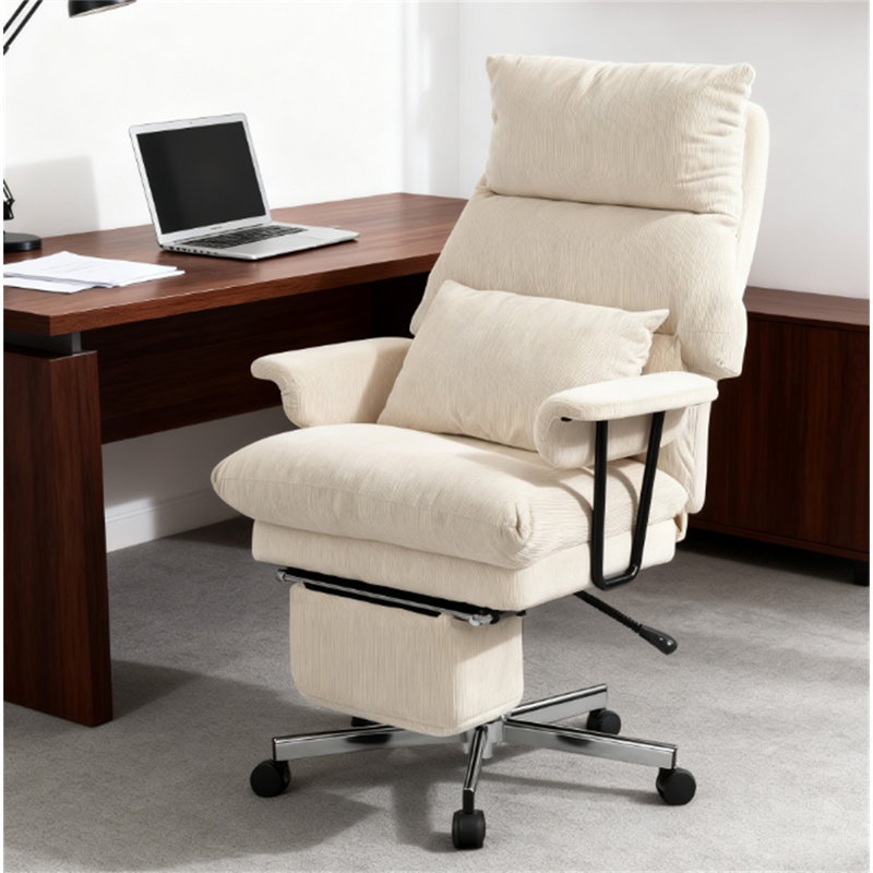 Chaise de bureau rembourrée avec support lombaire, Blanc, crème
