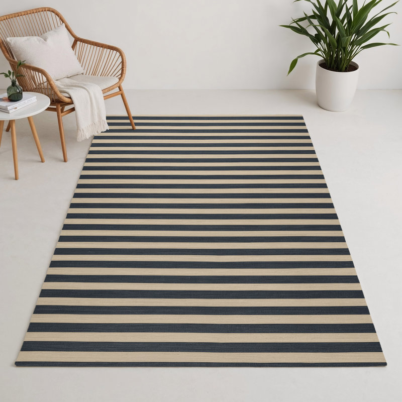 Tapis intérieur / extérieur noir HorizontalStripes, Rectangulaire 3 pi x 5 pi