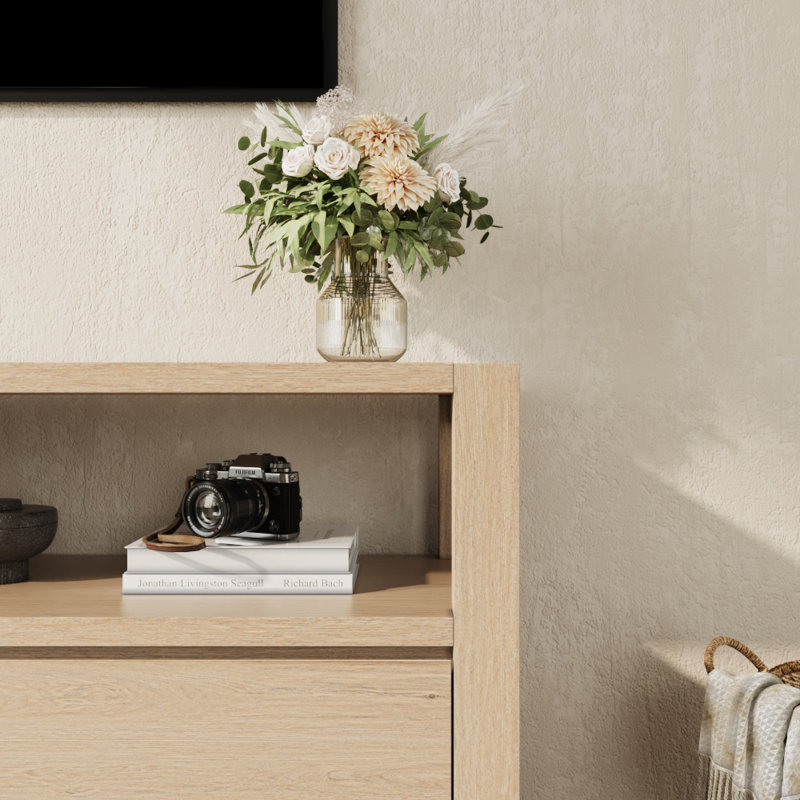Meuble télé avec tiroirs pour téléviseurs de 65 à 70 po, Bois de chêne