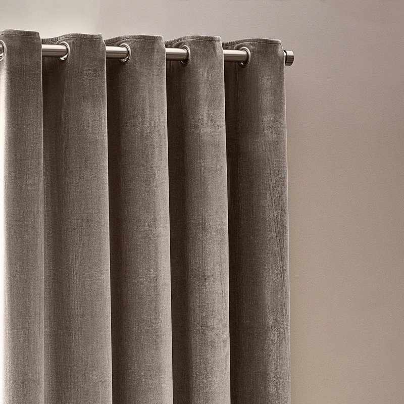 Heavy Chenille Room Darkening Eyelet Curtains, 229cm Width x 137cm Drop, Greige