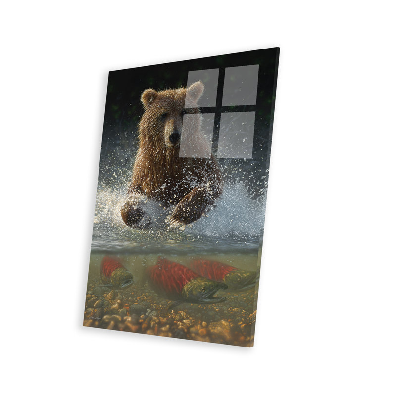 «Brown Bear Fishing Hole», vertical sur plastique / acrylique par Collin Bogle, peinture