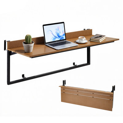 Balcony Hanging Table 47.2" x 14.6" 60 lbs Folding Railing Bar Table, for Outdoor Patio Garden Deck Use, Fits 1.4"-2.4" Rails, 5-Level Adjustable Height, Durable Wood-Plastic Composite Material