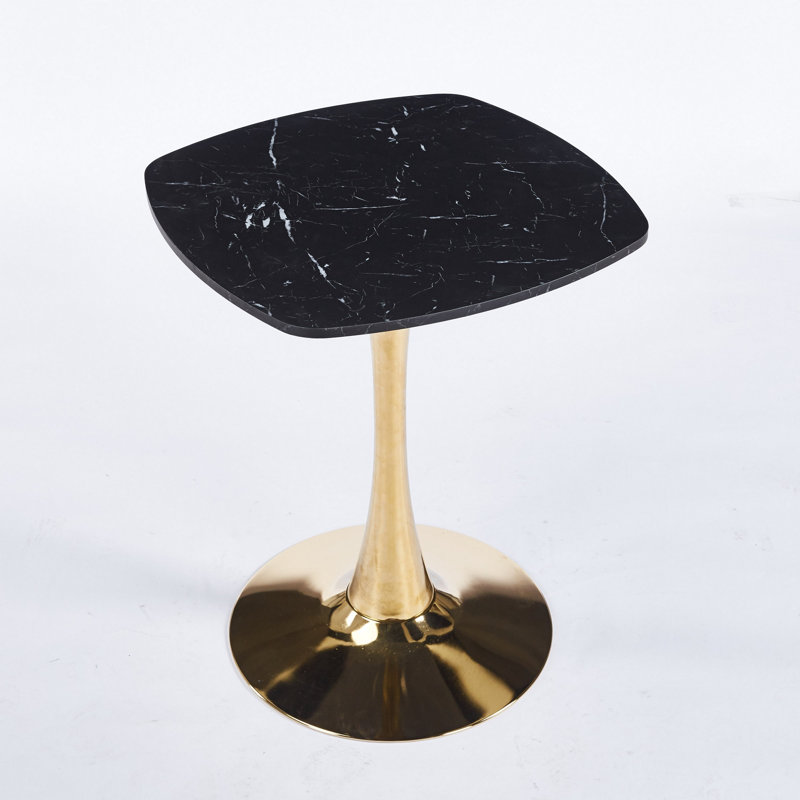 Square Tulip Dining Table For 2-4 Persons, 24 Inch Small Kitchen Table With Sturdy Golden Metal Pedestal Base, Modern Bistro Table For Small Space, Apartment, Cafe, Office, Living Room (White & Gold)