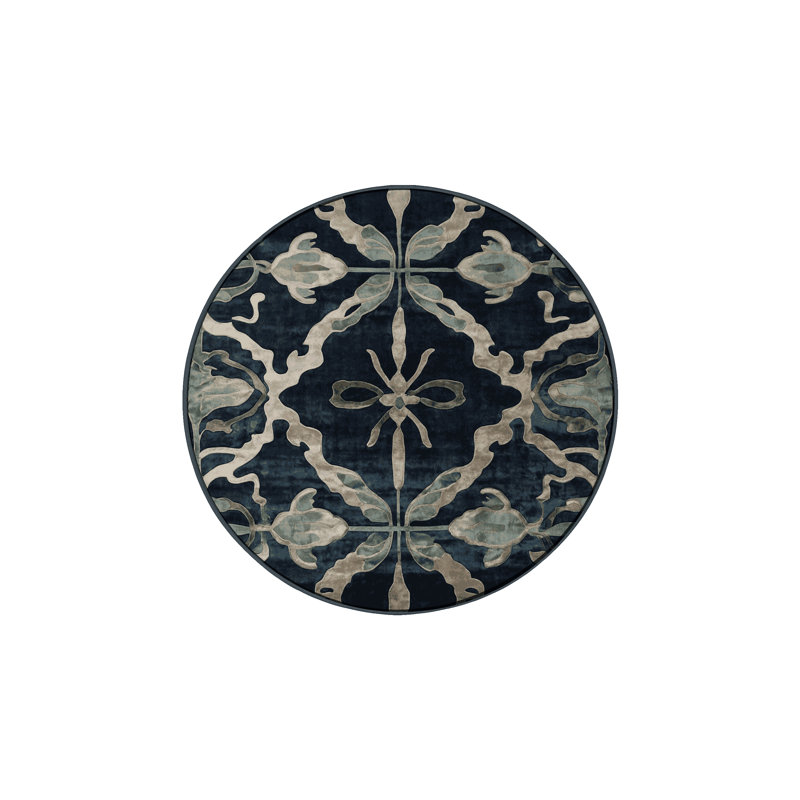 Machine Washable Gray Area Rug, Round 5'