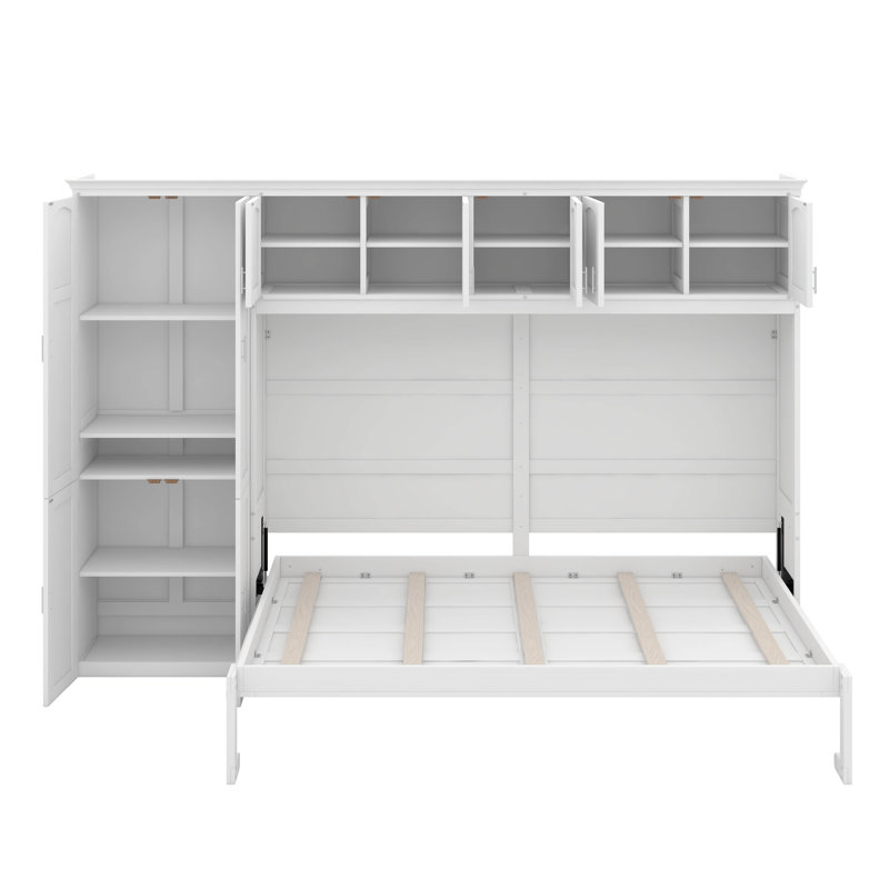 Grand lit escamotable avec armoires, Blanc