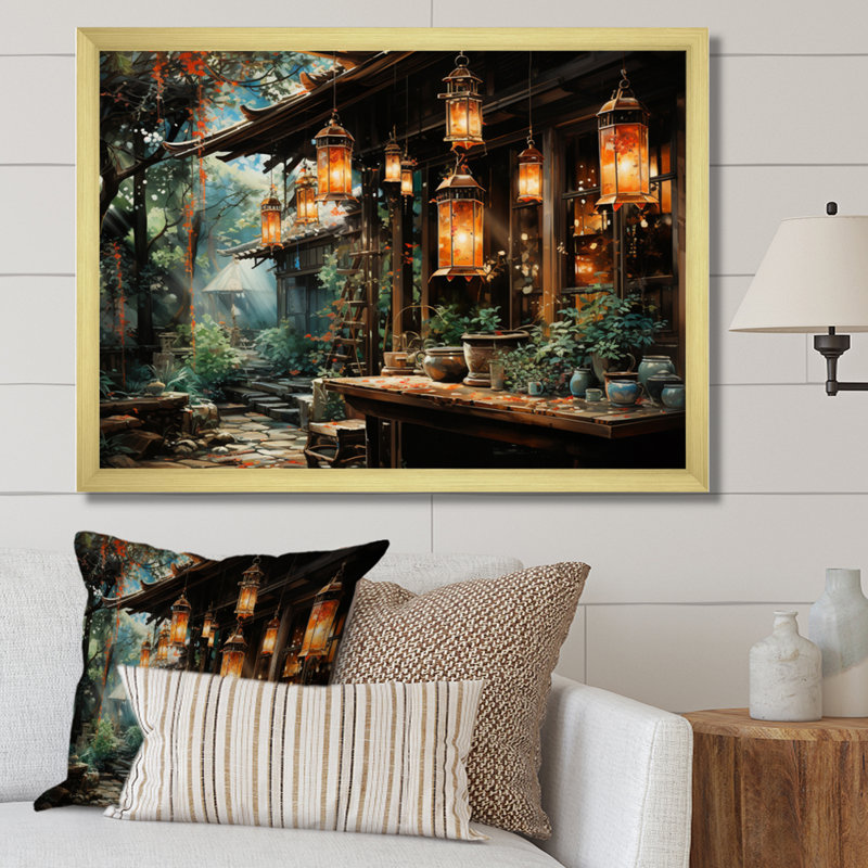 Japon Art Paper Lantern Glow IV - Japanese Canvas Wall Art, H 24 po x l 32 po x P 1 po, Cadre doré à une seule photo