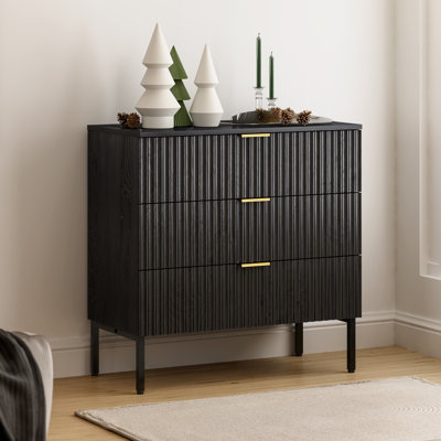 Commode 3 tiroirs cannelée avec pieds en métal
