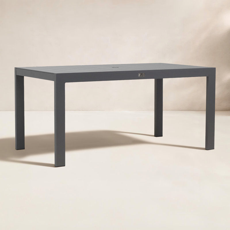 Classic Aluminum 8-Seater Rectangular Dining Table - Black, 29.5"H x 63"D x 63"W, Slate