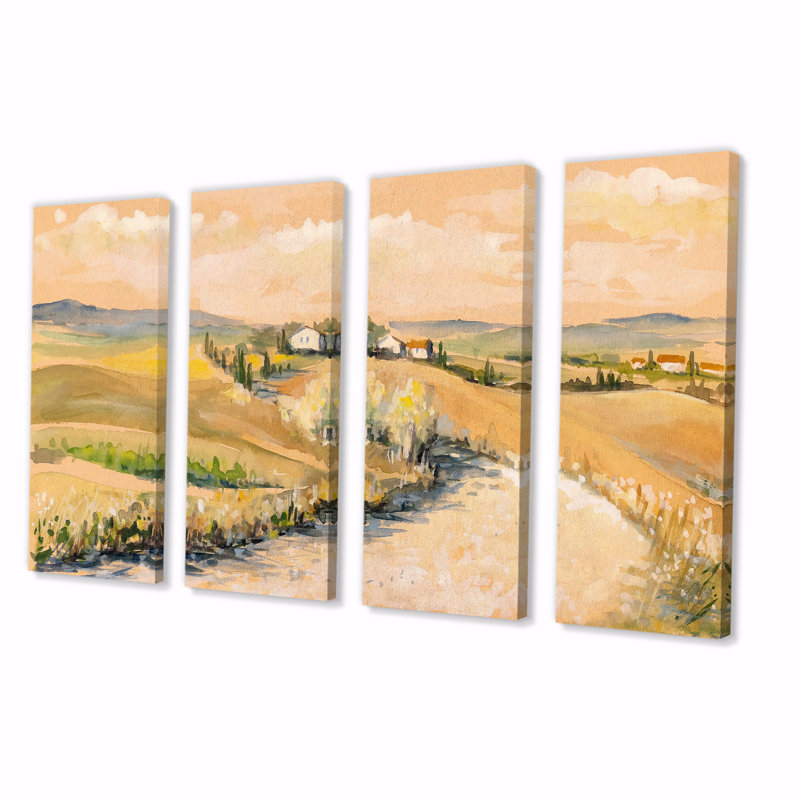 Campagne en Toscane, Italie - peinture sur toile tendue 4 pièces