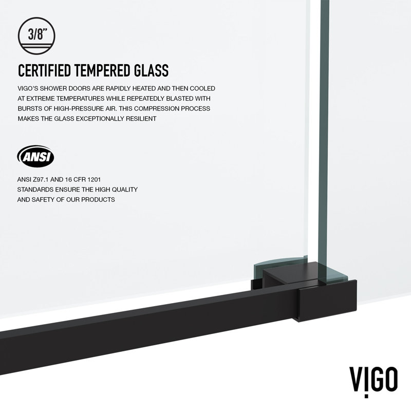 Elan 56-60" W x 76" H Sliding Frameless Shower Door with 3/8" Clear Glass, Matte Black