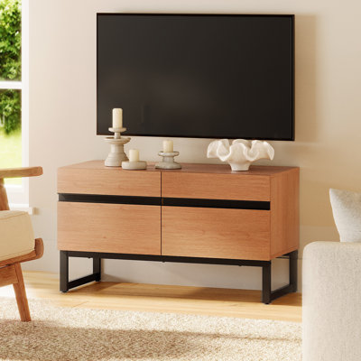 Modern TV Stand With Storage Cabinets For 40 Inch TV, Wood Entertainment Center Media Console Table With Metal Legs For Living Room