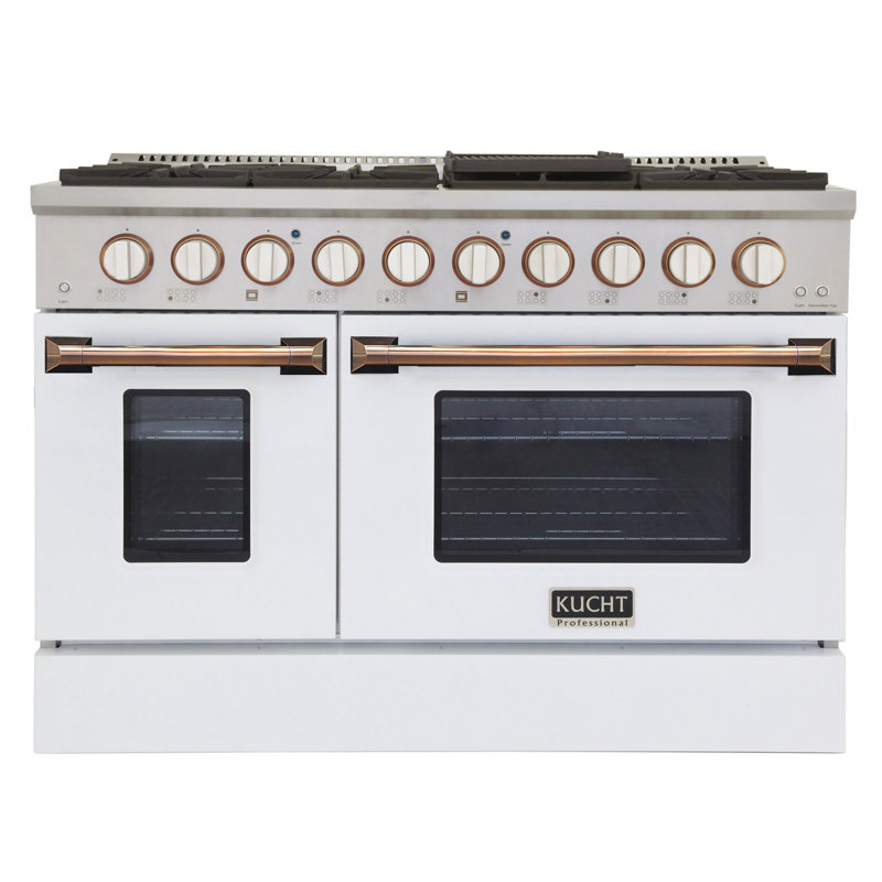 Custom Pro-Style 48 in. 6.7 cu. ft. 8-Burner Freestanding Double Oven Gas Range, Natural Gas, White/Gold