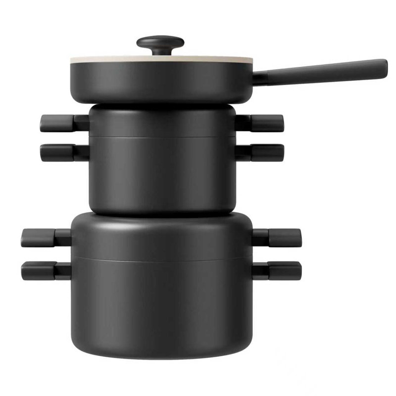 Batterie de cuisine en céramique 8 pièces, Noir