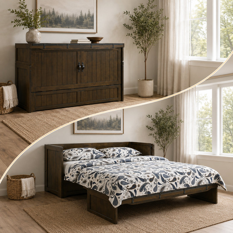 Lit escamotable Night & Day Furniture avec matelas en mousse à mémoire de forme de 15 cm (6 po), format Queen, blanc vintage et quincaillerie Ranchero