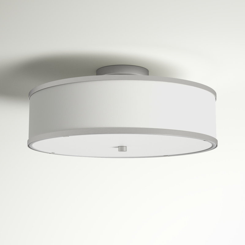 Berthine Semi Flush Mount, Brushed Nickel, 8" H x 18" W x 18" D, Off-White