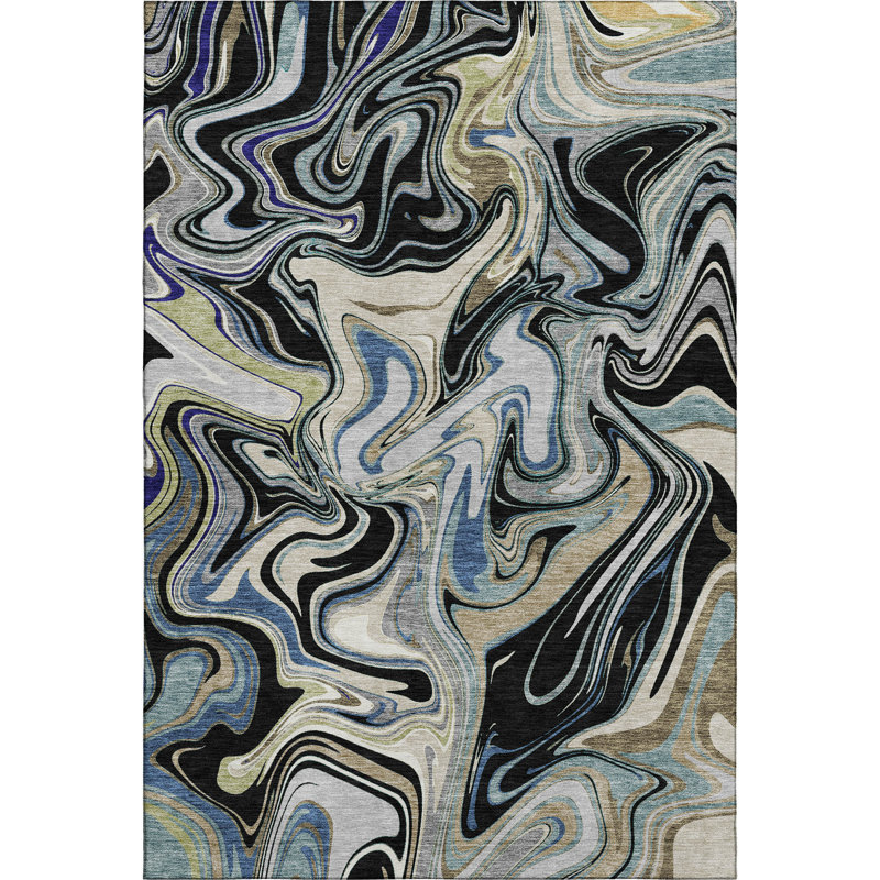 Premium Machine Washable Mayfield AMF2395 Abstract Rug, 10' x 14', Black