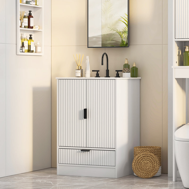 24'' Single Bathroom Vanity With Ceramic Top, 33" H x 24" W x 18" D