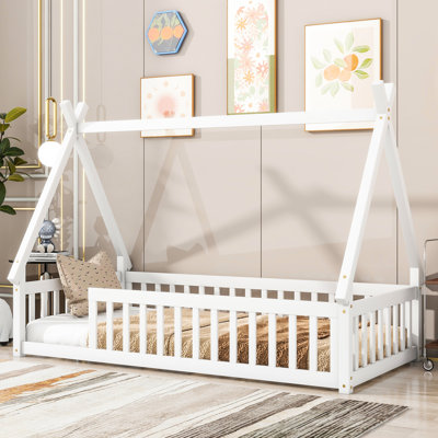 Twin Bed With Feature And Guardrails In White. Pine Construction. Suits Bedroom Decor. Easy Assembly Guardrails, Wood Build. Ideal For Setup. Manual Included