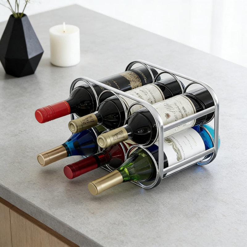 Support à vin en métal pour comptoir, support pour 6 bouteilles, aucun assemblage requis, conception robuste et peu encombrante pour la cuisine, le bar ou l'armoire