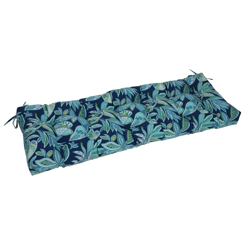 Tufted Outdoor Bench Cushion, Blue/Crestwood Marine Floral, 55" W x 19" D