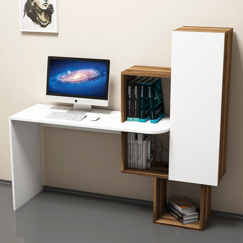 Loucks Computer Desk, White/Walnut