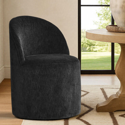 Rolling Chenille Upholstered Dining Chair With Hidden Casters