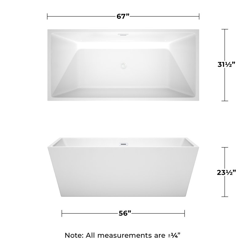 Sara 67'' x 32'' Soaking Acrylic Bathtub, Shiny White