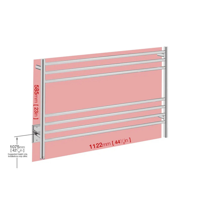 Natural 7 Double Wall Mounted Towel Rack, 23" H x 43.75" L x 4.5" D, Polished Stainless Steel