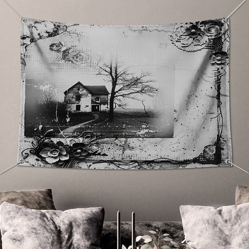 Tapisserie murale maison - Décoration murale architecture, H 104 po x 88 avec 4 œillets