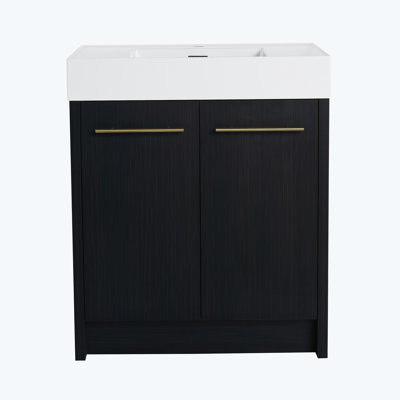 Meuble-lavabo autoportant de 30 pouces avec lavabo en résine, avec porte à fermeture douce, ensemble KD
